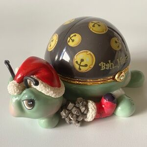 Christmas Turtle Musical Keepsake Box Plays "We Wish You..." Limoges-Style